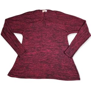 MSSP Max Studio sweater, distressed hems, Keyhole, red and black, sz M